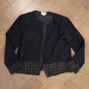 JMD New York Beaded Open Front Blazer Black Womens Size XL Petite